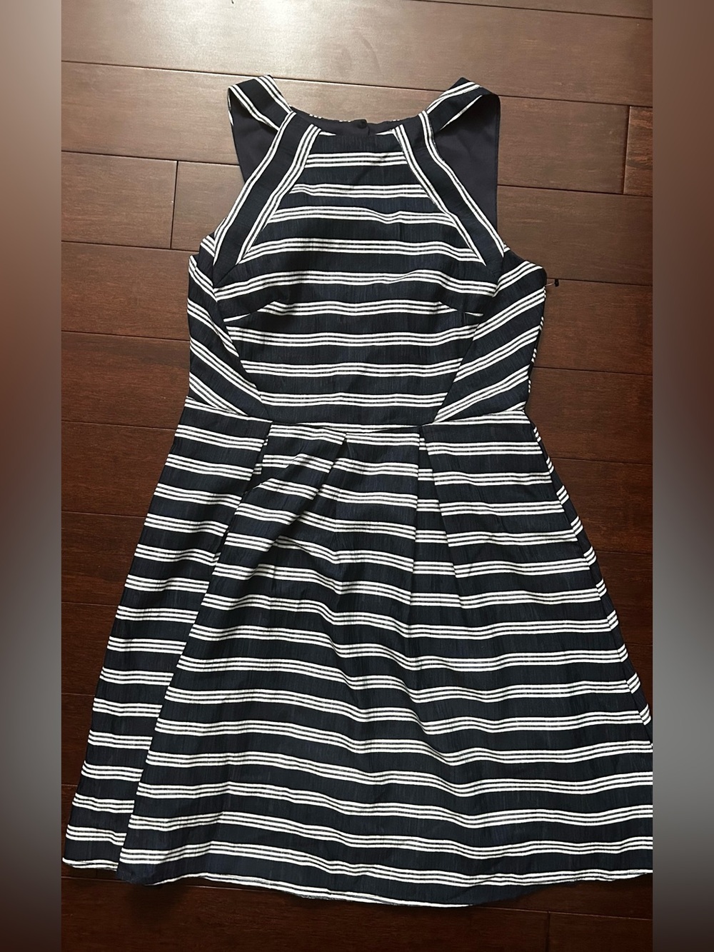 She + Sky Navy and White Striped Halter Fit & Flare Dress